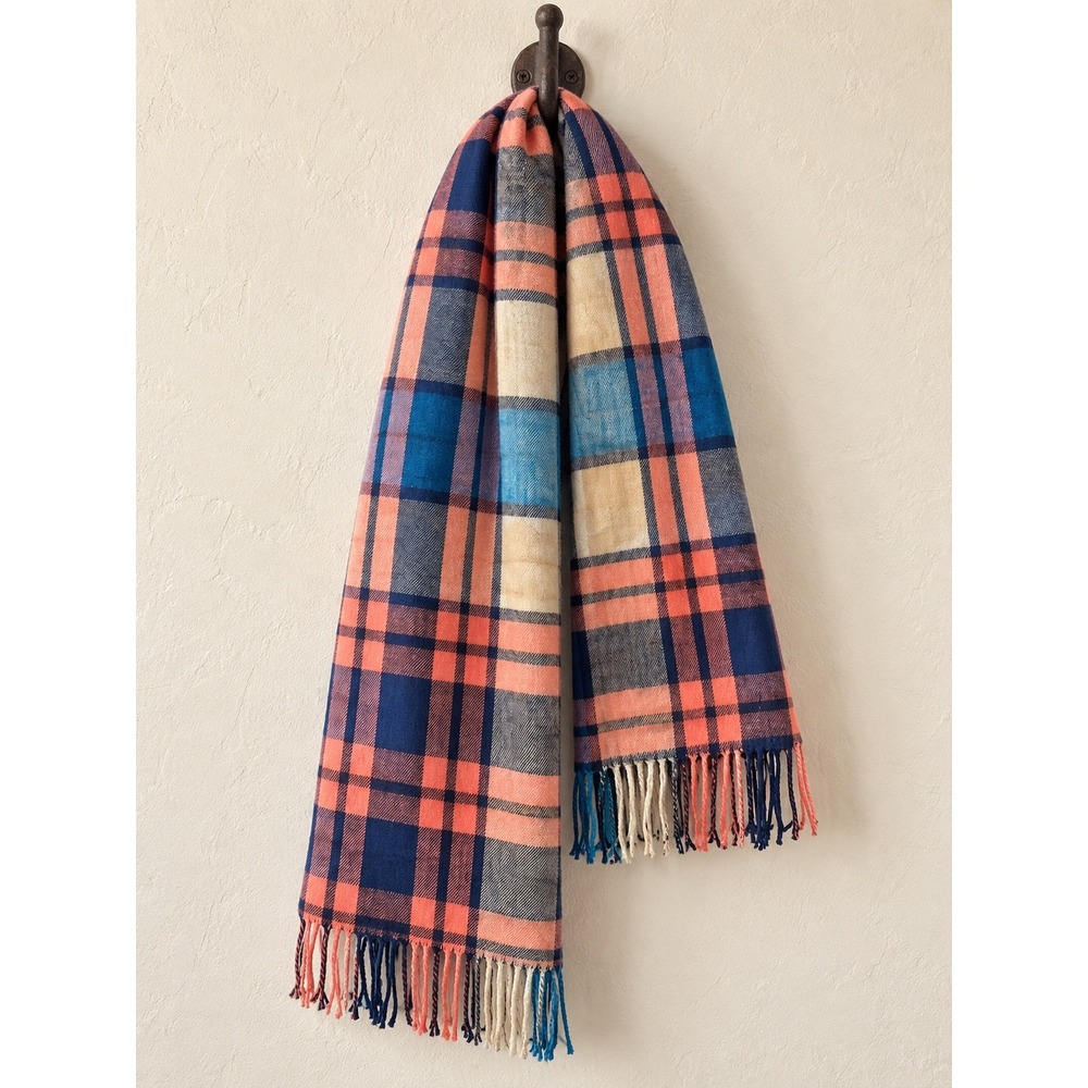 Gap Scarf Cozy Exploded Plaid Turquoise Coral Navy Oversized OS